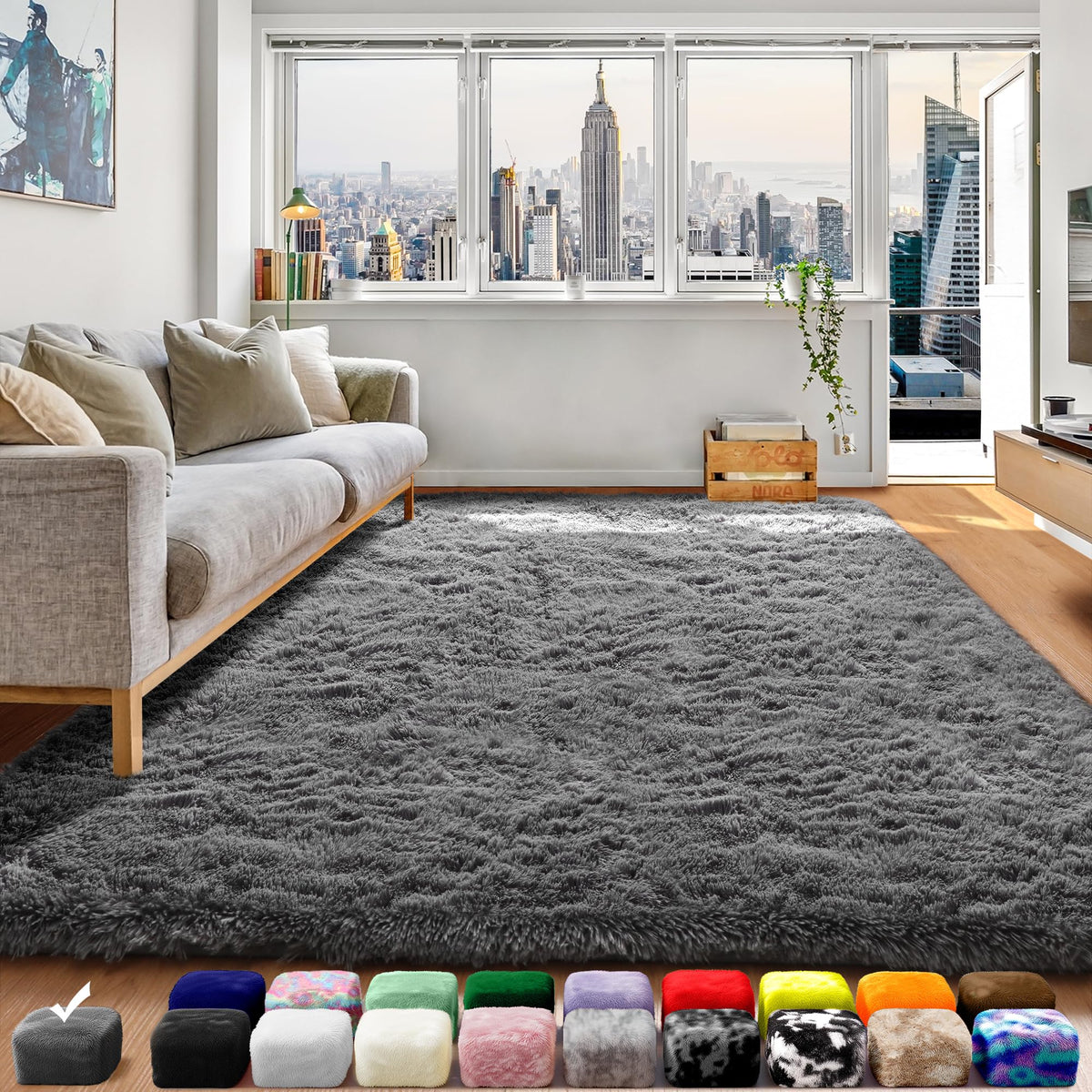 Area Rugs for Bedroom Living Room, 4x6 Fluffy Grey and Black Geometric Rug