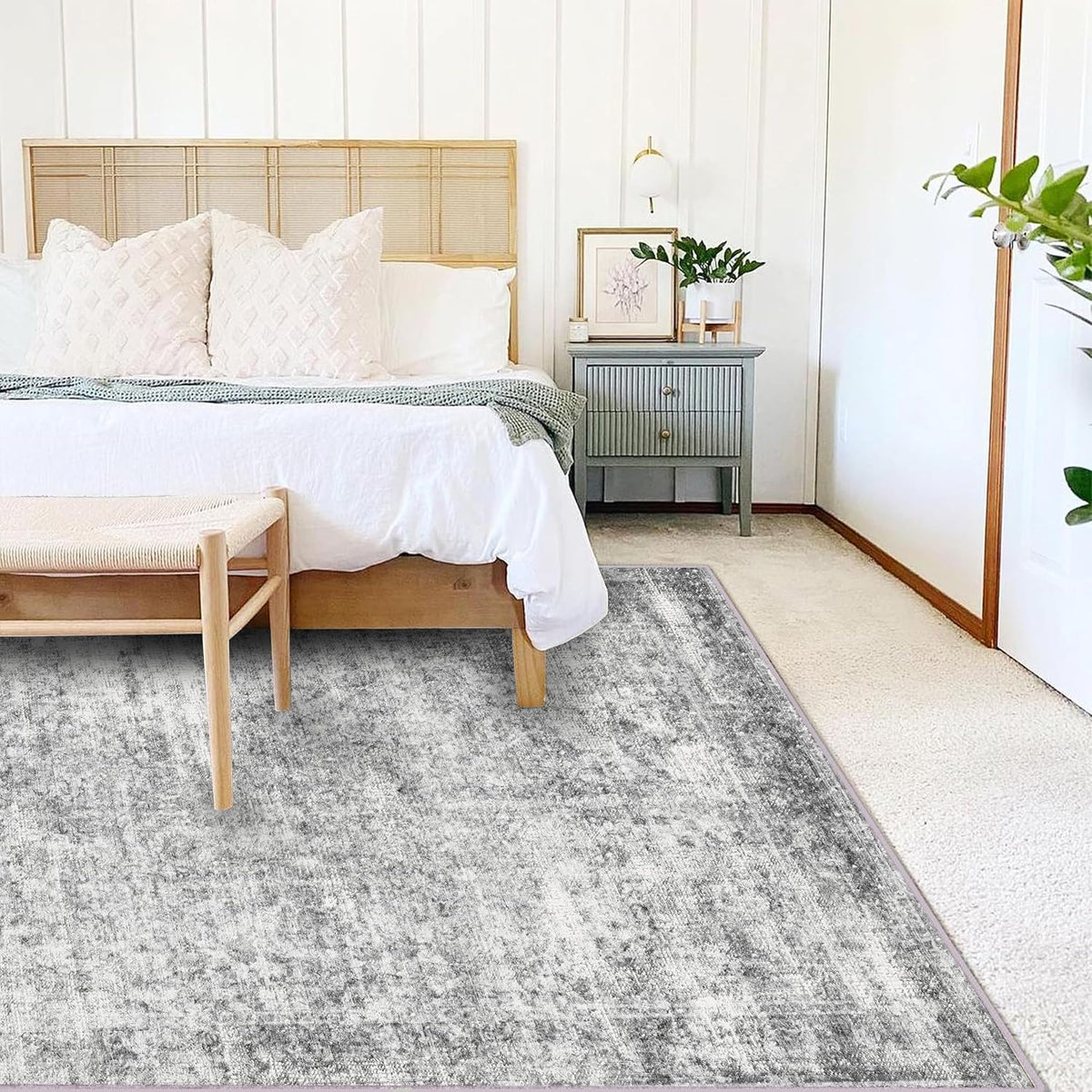 CHAMPLANT Area Rug 4x6 Washable Rug Gray Vintage Traditional Floor Cover Foldable Thin Retro Accent Indoor Distressed Non Slip Carpet Floral Print Mat Bedroom Living Room Bathroom