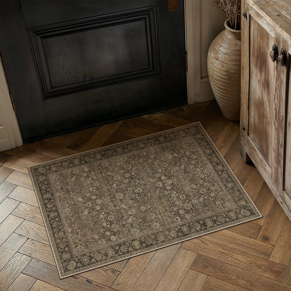 HUGEAR 2x6 Brown Vintage Floral Washable Runner Rug for Hallway
