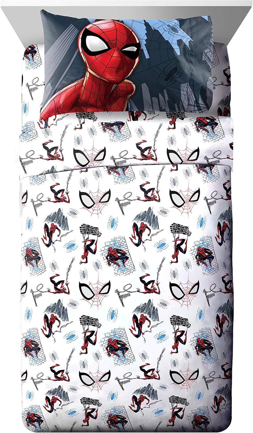 Marvel Spiderman Twin Comforter Set 4 Piece Kids Bedding for Boys, Multi