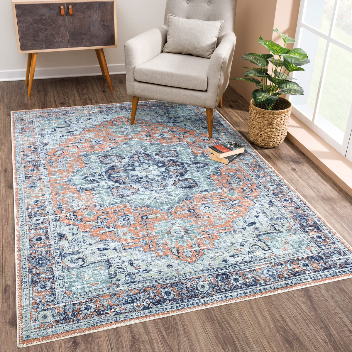 Bloom Rugs Washable Non-Slip 8' x 10' Rug - Gray/Charcoal/Blue Modern Abstract Area Rug for Living Room, Bedroom, Dining Room, and Kitchen - Exact Size: 8' x 10'