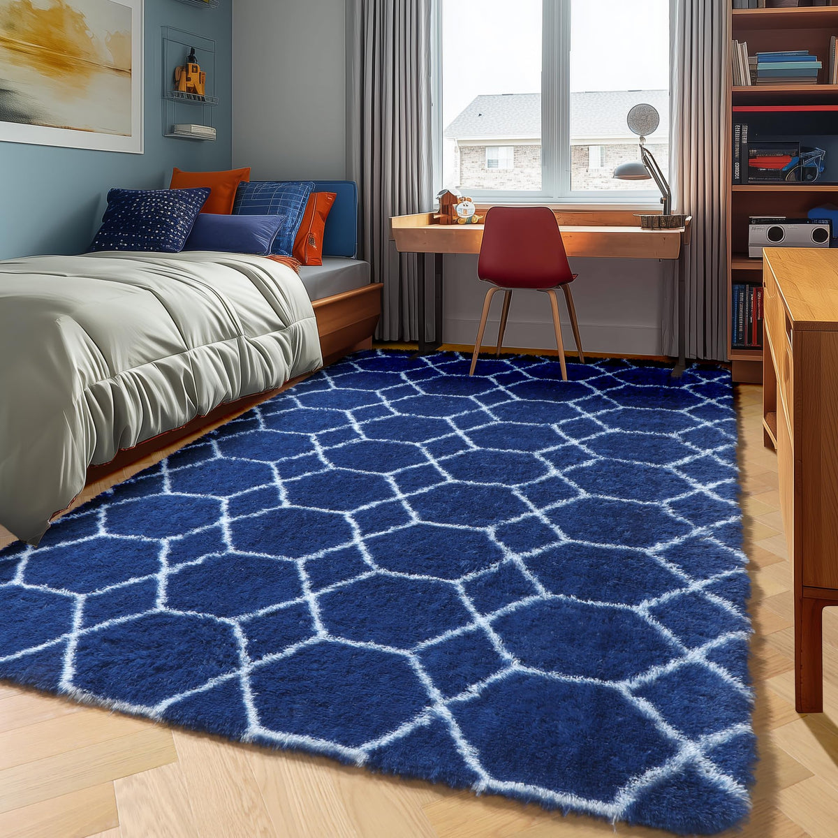 Area Rugs for Bedroom Living Room, 4x6 Fluffy Grey and Black Geometric Rug