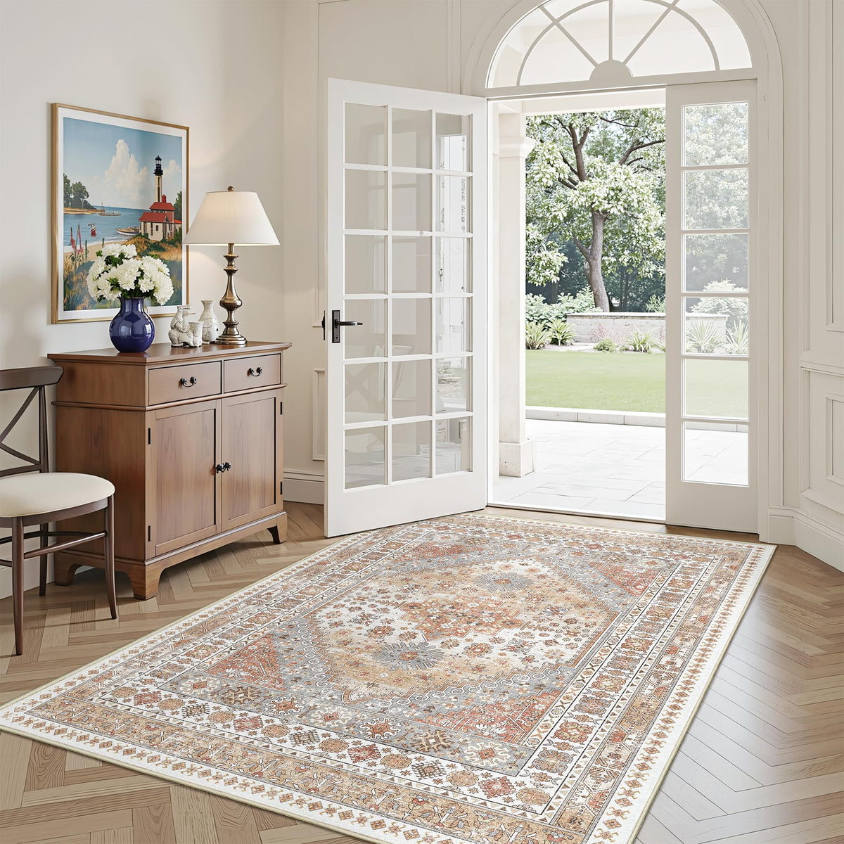 4x6 Area Rugs for Living Room, Non Slip Rugs for Bedroom, Beige