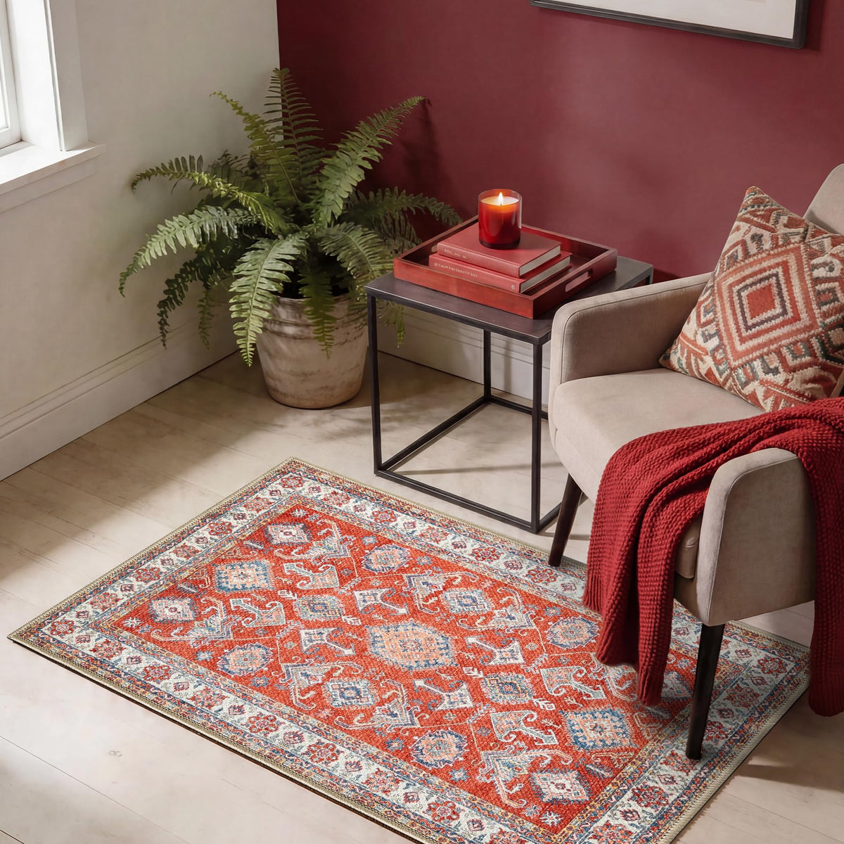 Keen Home Design Vintage Washable Area Rug, Non-Slip Low Pile, 5x7