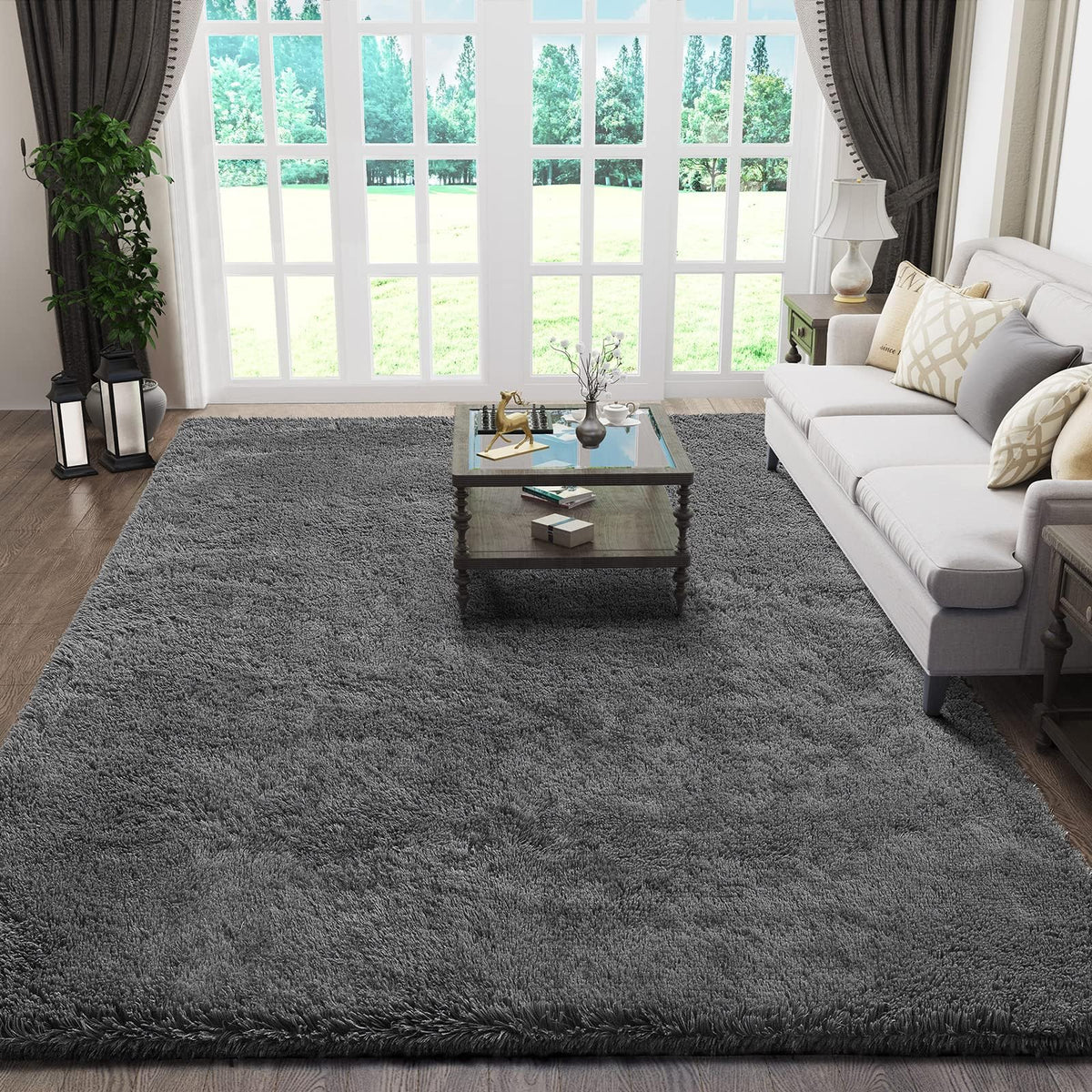 Ophanie Round Rugs 5Ft Ivory Circle Area Rug,Baby Nursery Living Room Bedroom Decor Circular Carpet 5 Foot,Fluffy Fuzzy Shag Plush Cream for Kids Boys Girls Teen with Over 99 pcs Pile fibers