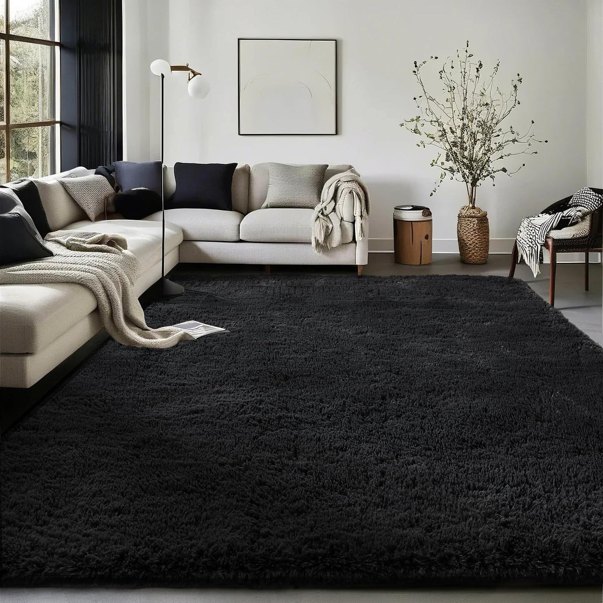 Ophanie Round Rugs 5Ft Ivory Circle Area Rug,Baby Nursery Living Room Bedroom Decor Circular Carpet 5 Foot,Fluffy Fuzzy Shag Plush Cream for Kids Boys Girls Teen with Over 99 pcs Pile fibers