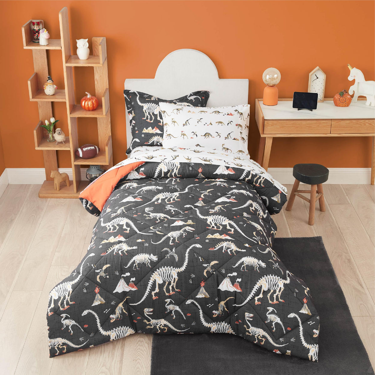 PPOLCA Twin Dinosaur Kids Bedding Set for Boys, 2 Pieces Twin Dinosaur Kids Comforter Sets for Boys, Super Soft Lightweight for All Seasons, Includes 1 Comforter (66"x86") and 1 Pillowcase(20"x26"+2")