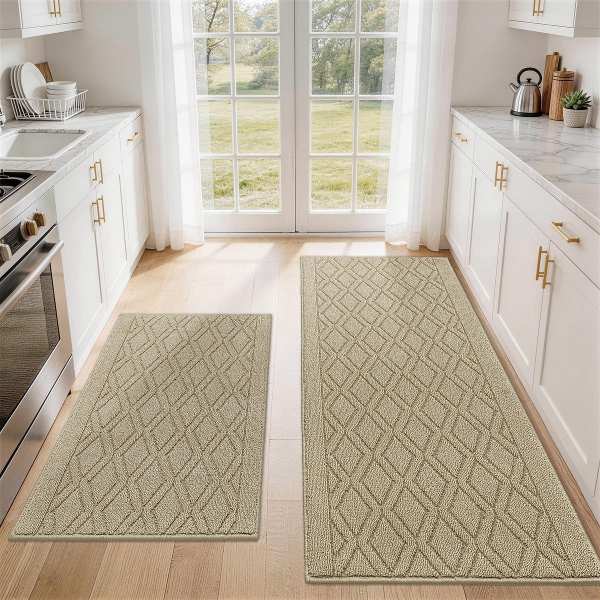 COSY HOMEER 48x20Inch/30X20Inch Kitchen Rug Mats,Grey