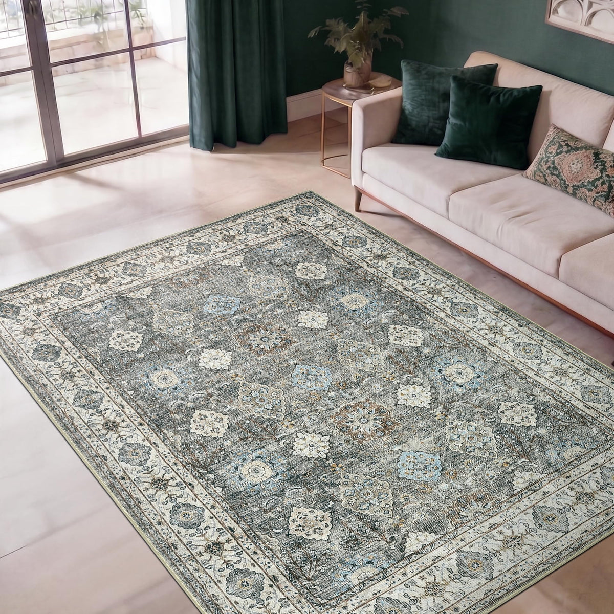 Keen Home Design Vintage Washable Area Rug, Non-Slip Low Pile, 5x7