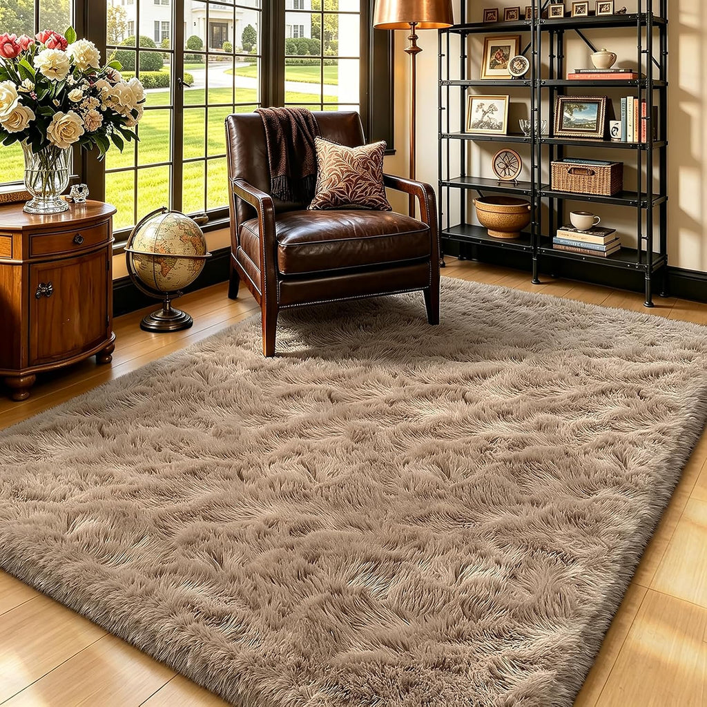 4x6 Beige Rug for Bedroom, Fluffy Shag Area Rug Small Rug Bedroom Carpet
