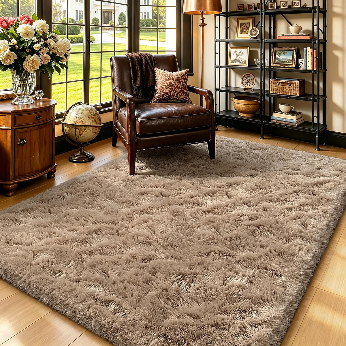 4x6 Beige Rug for Bedroom, Fluffy Shag Area Rug Small Rug Bedroom Carpet