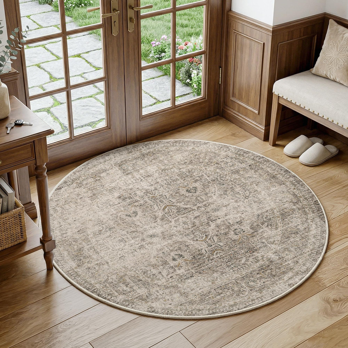 FMFUNCTEX 5x7 Washable Beige Neutral Vintage Retro Area Rug for Living Room