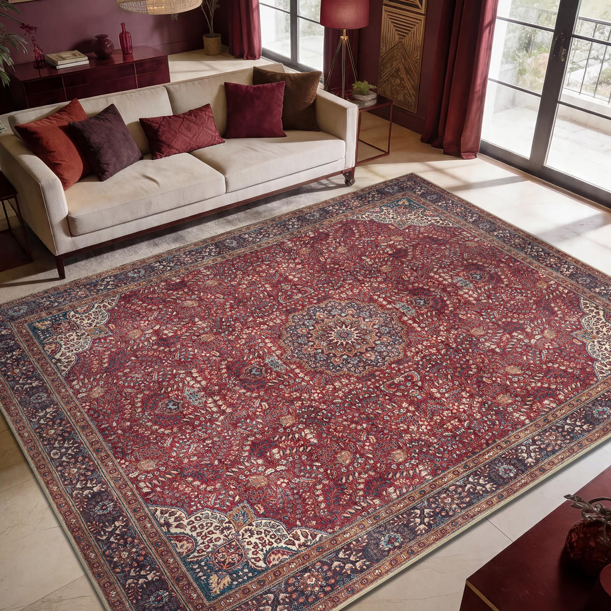 Keen Home Design Vintage Washable Area Rug, Non-Slip Low Pile, 5x7