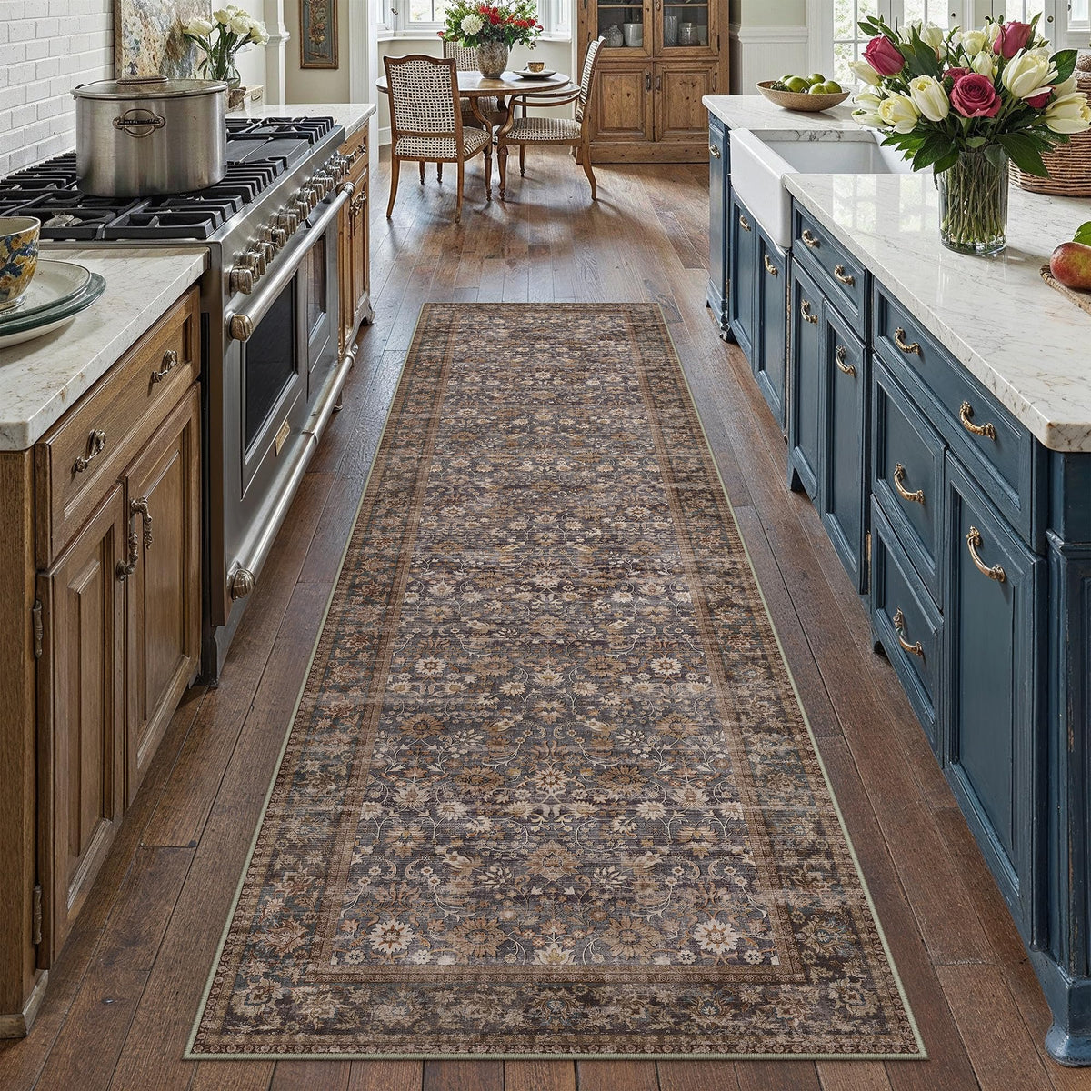 HUGEAR 2x6 Brown Vintage Floral Washable Runner Rug for Hallway