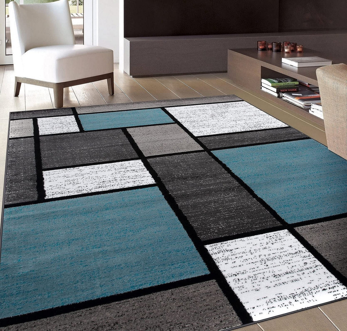 Rugshop Modern Boxes Contemporary Non-Shedding Area Rug Gray 5'3" x 7'3"
