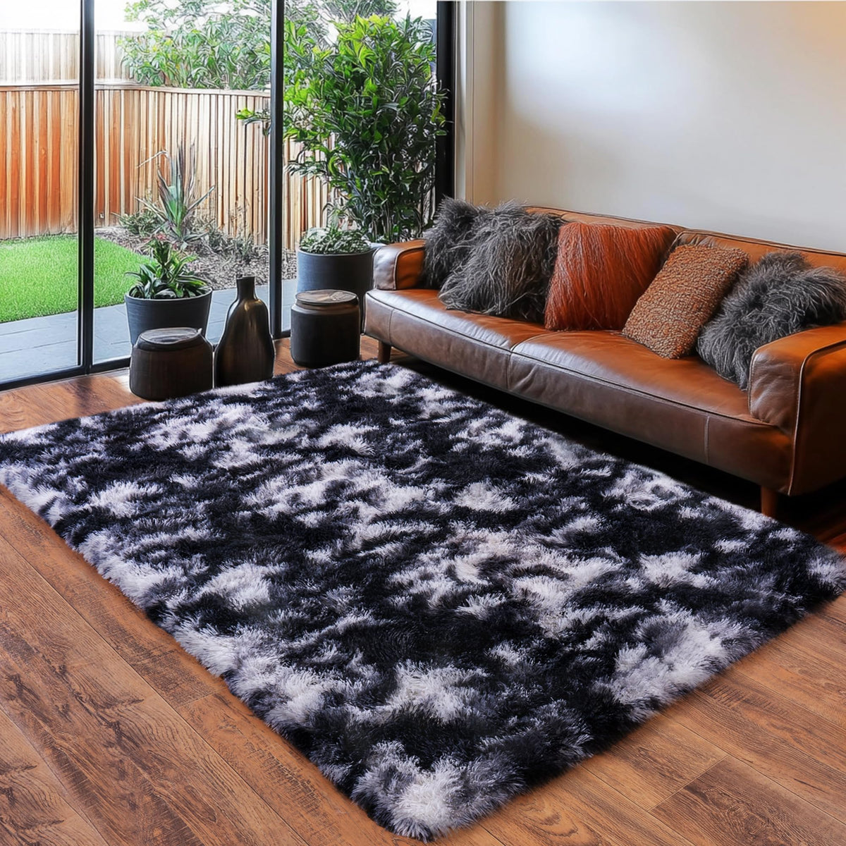 Black Rug for Bedroom, Soft Shaggy Modern Shag 4x6 Area Rugs for Living Room, Upgrade Non-Slip Plush Fluffy Carpet for Kids Boys Girls Room Dorm Home Decor Aesthetic