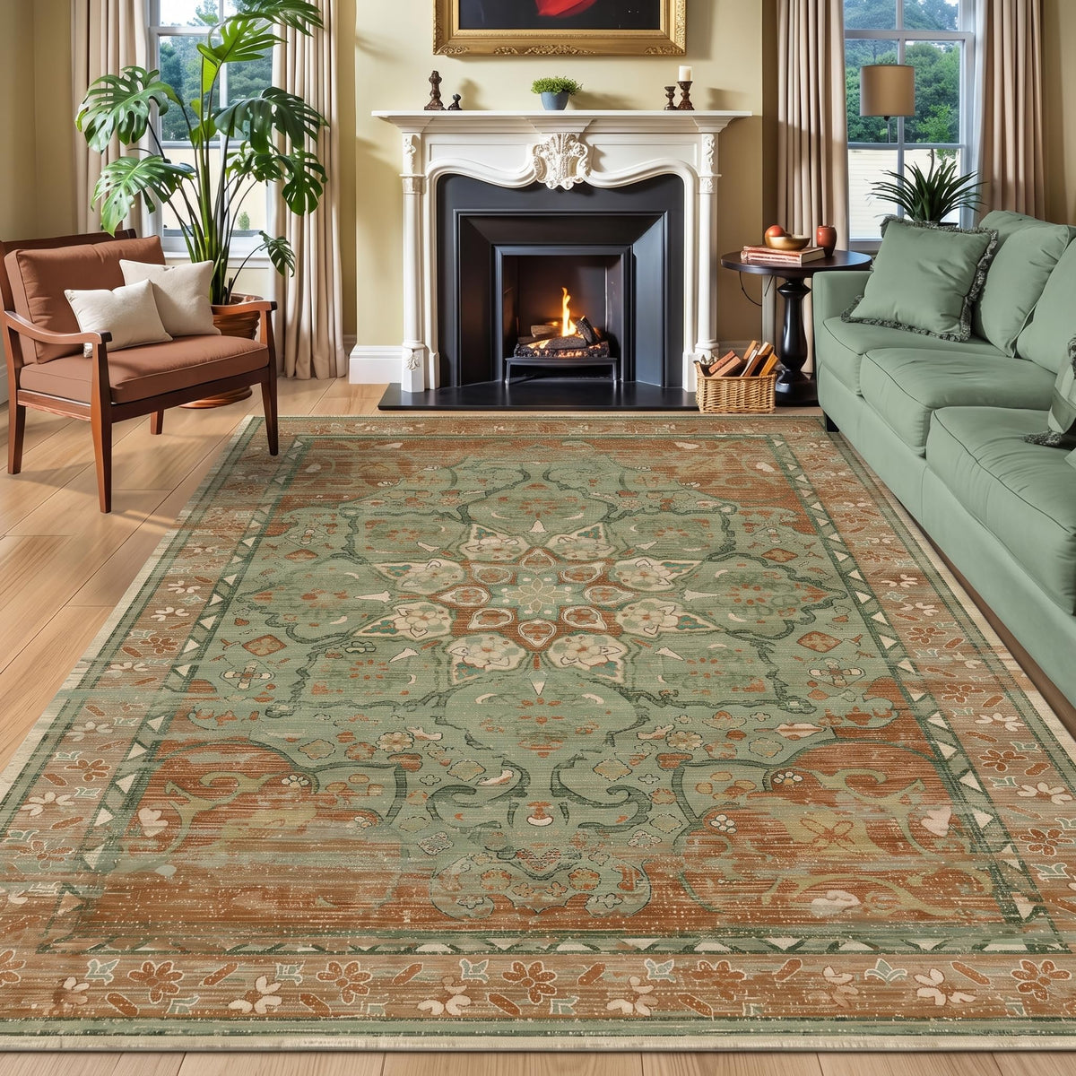 RUGIXE 5x7 ft Beige Washable Area Rug for Living Room,Vintage Boho,Non Slip