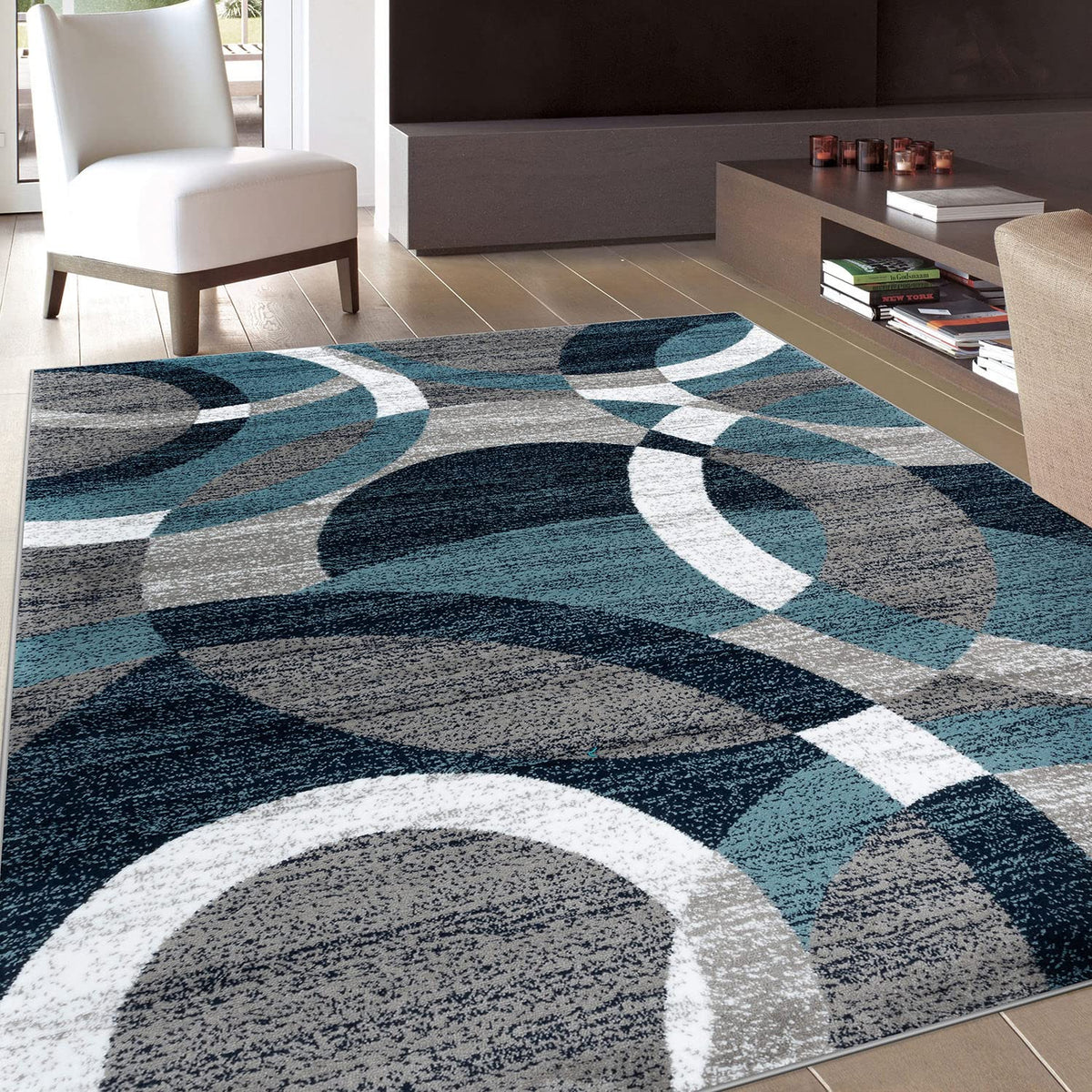 Rugshop Overlapping Circles Modern Geometric Area Rug Red 7'10" x 10'2"