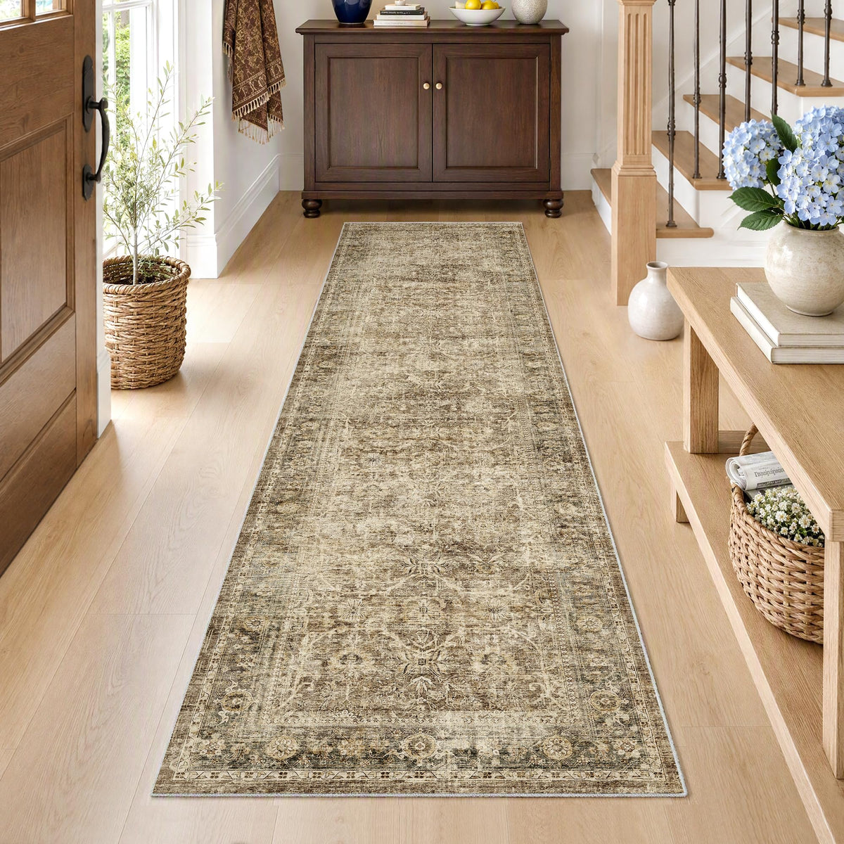 FMFUNCTEX 5x7 Washable Beige Neutral Vintage Retro Area Rug for Living Room