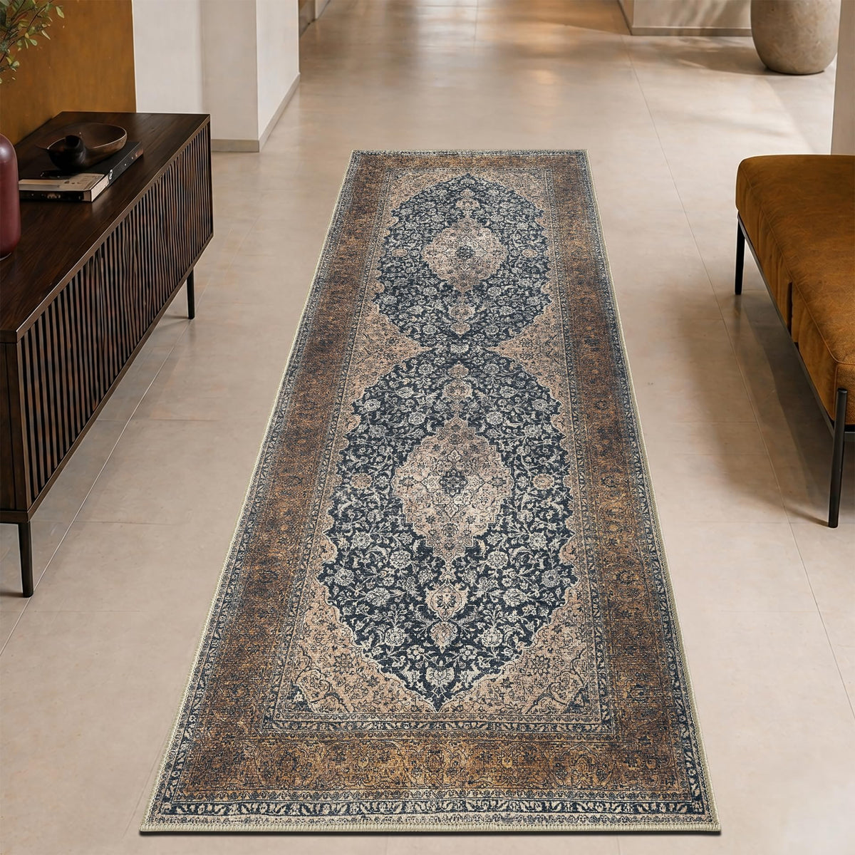 Keen Home Design Vintage Washable Area Rug, Non-Slip Low Pile, 5x7