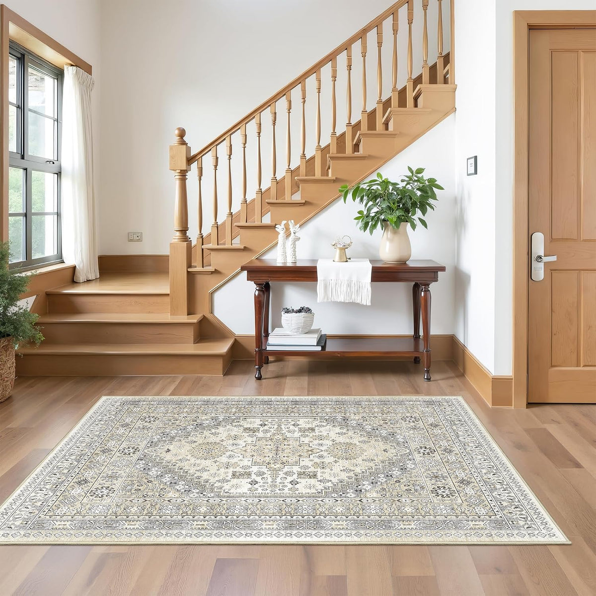 4x6 Area Rugs for Living Room, Non Slip Rugs for Bedroom, Beige