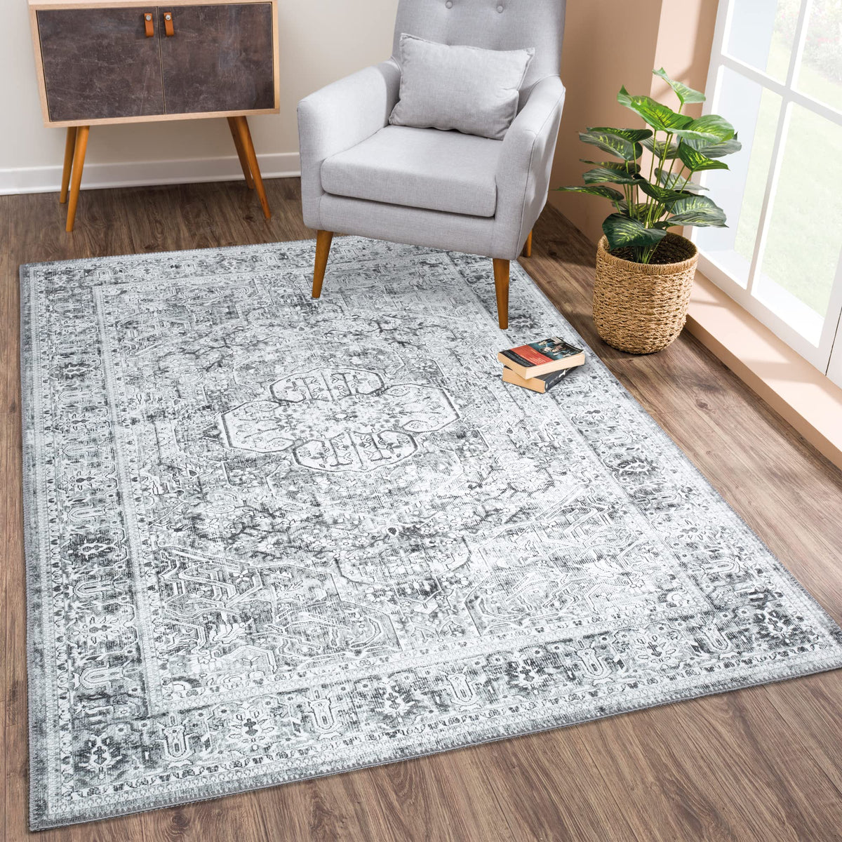Bloom Rugs Washable Non-Slip 8' x 10' Rug - Gray/Charcoal/Blue Modern Abstract Area Rug for Living Room, Bedroom, Dining Room, and Kitchen - Exact Size: 8' x 10'