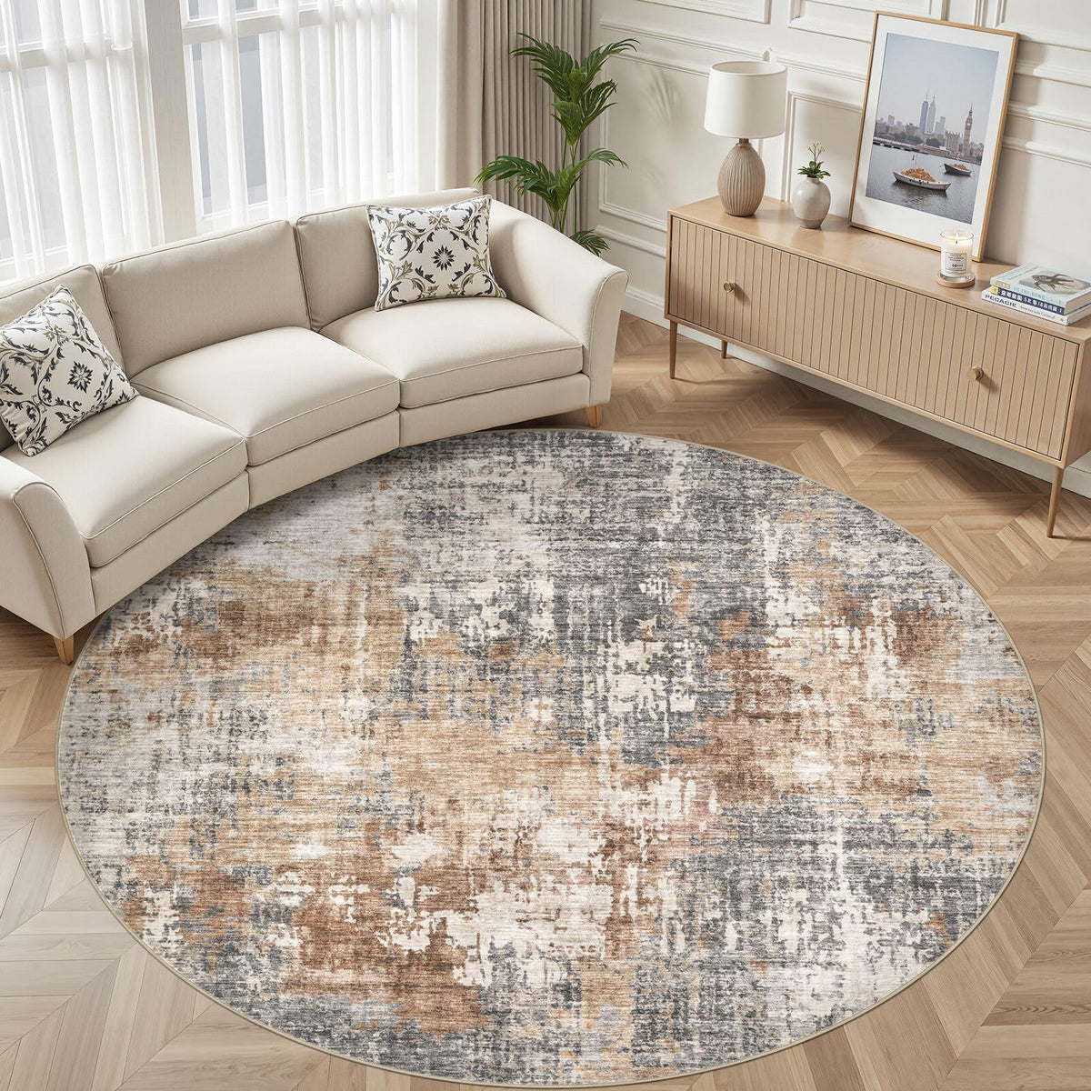DMOYEST Area Rug Living Room Rugs 5x7 Washable Abstract Beige Blue Carpet