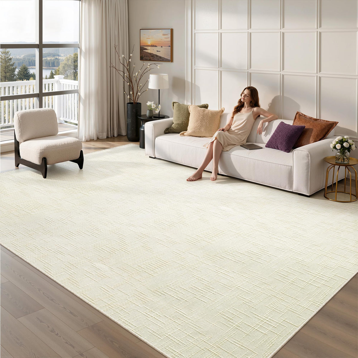 Valenrug Beige 8x10 Area Rugs for Living Room, Large Washable Rug Non Slip