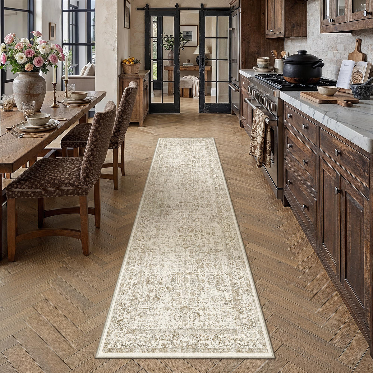 PureCozy Beige Area Rug 5x7 Vintage Farmhouse Floral