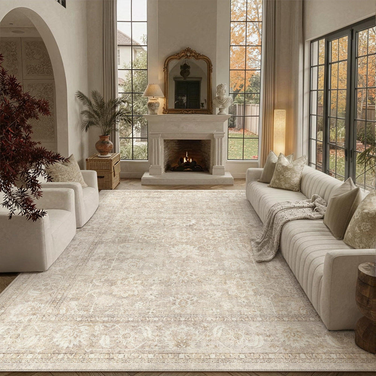 PureCozy 5x7 Beige Area Rug for Living Room Vintage Distressed