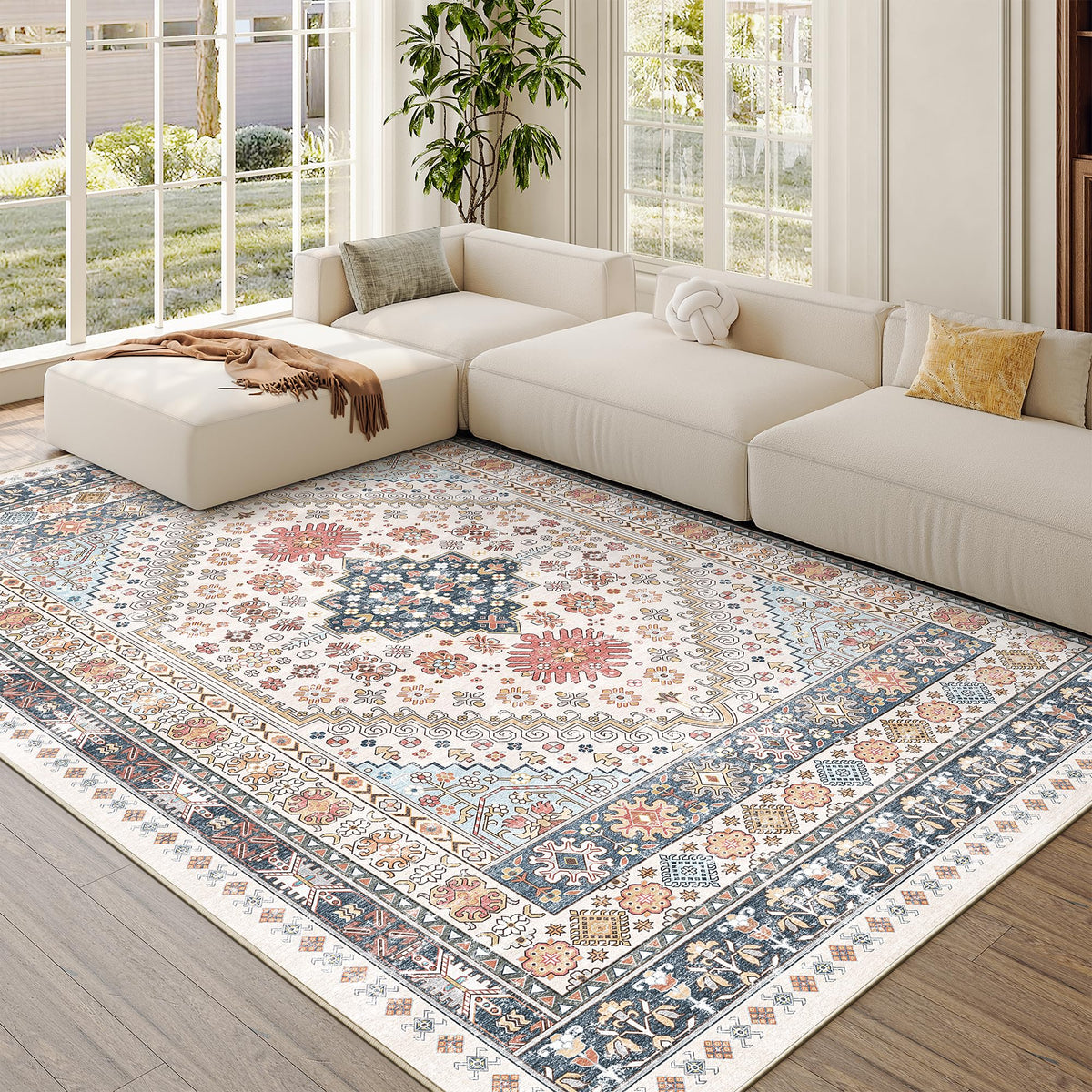 zesthome 5x7 Area Rugs for Living Room,Large Washable Rug,Orange