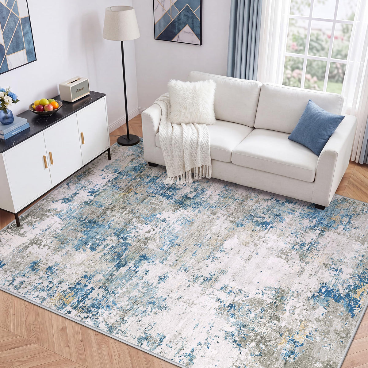 LIVELYGLOW 5x7 Washable Abstract Area Rug, Small Indoor Bedroom Dorm Rug
