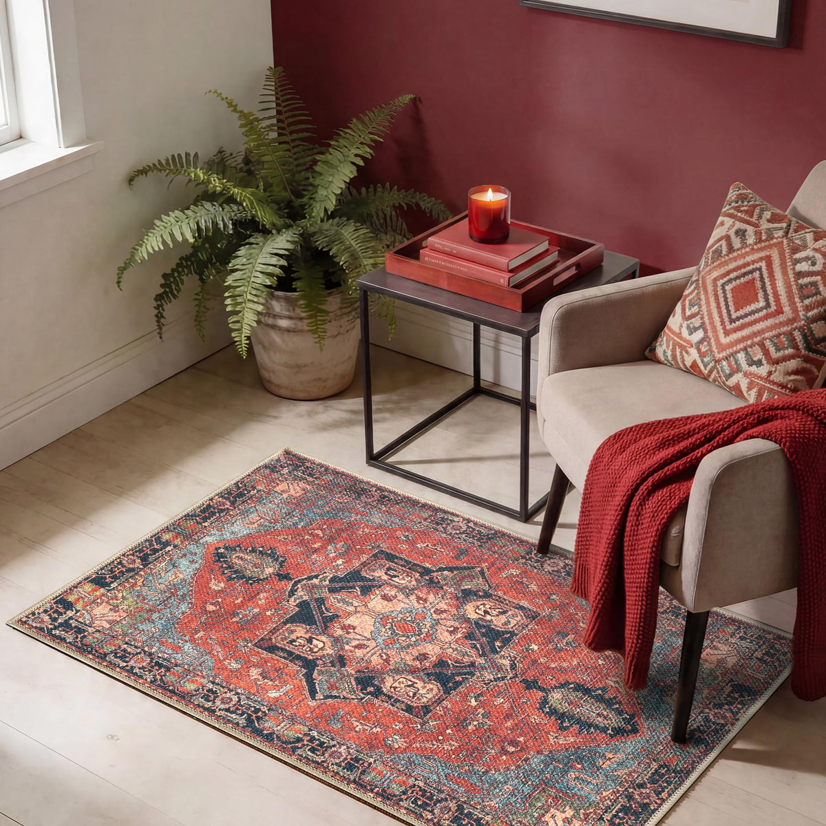 Keen Home Design Vintage Washable Area Rug, Non-Slip Low Pile, 5x7