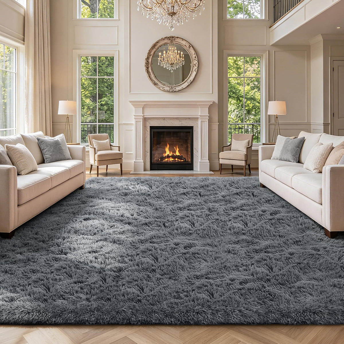 Shag Area Rugs for Bedroom Living Room,4X6 Ultra Soft Fluffy Area Rugs for Dorm,Indoor Carpet Plush Rugs for Home Decor,Tie-Dye Grey