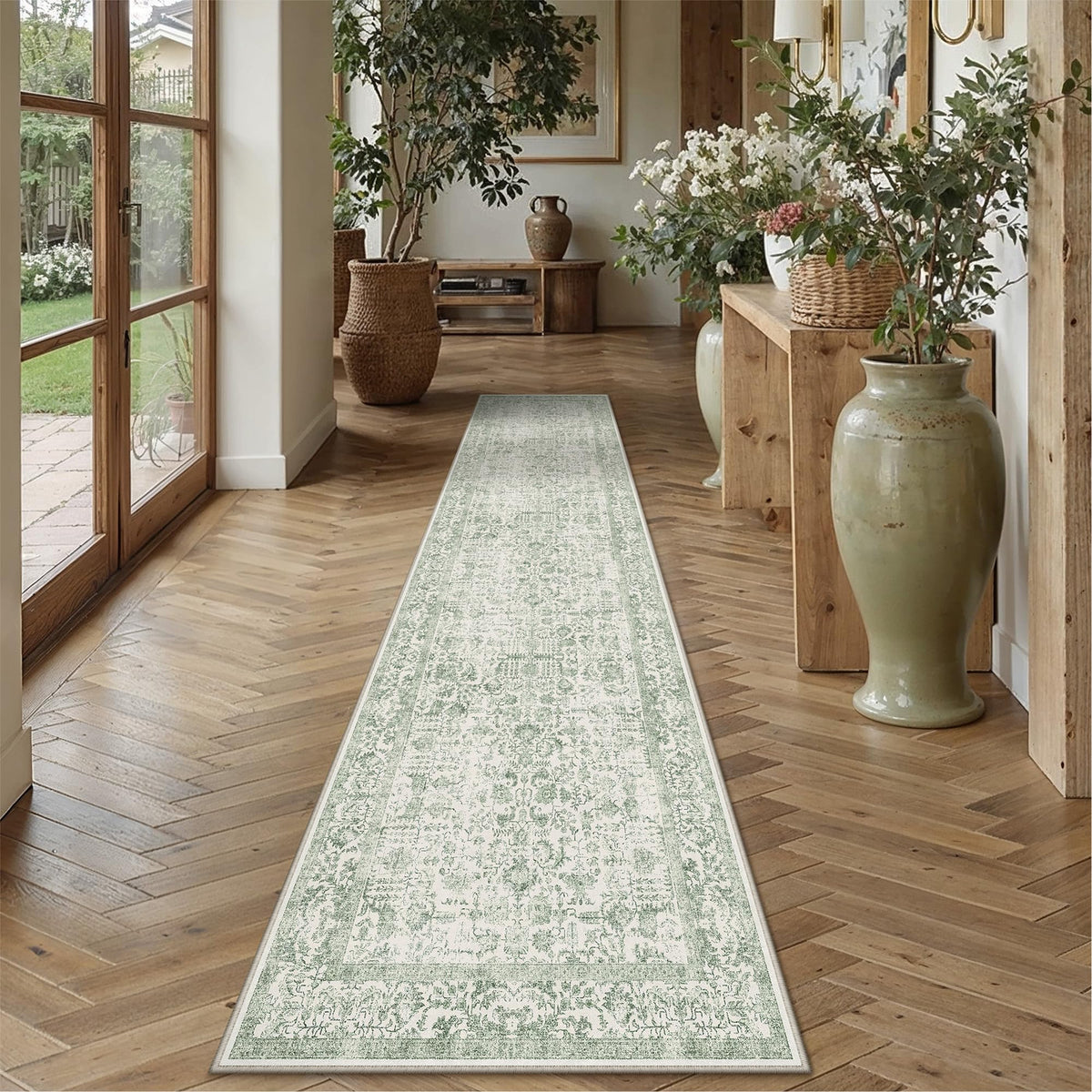 PureCozy Beige Area Rug 5x7 Vintage Farmhouse Floral
