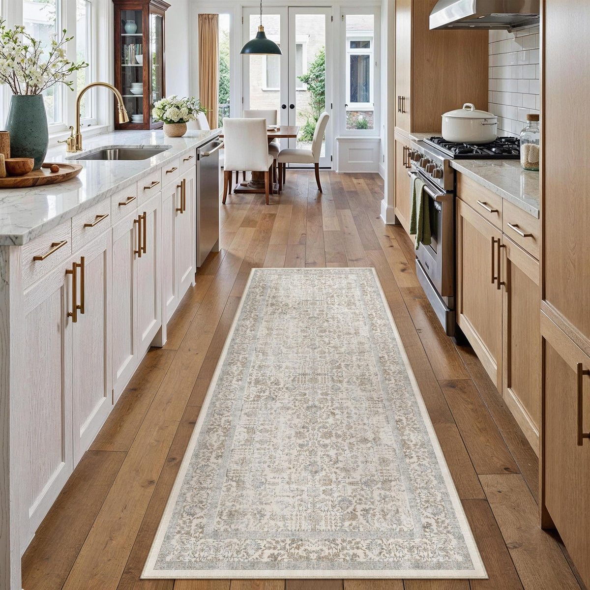 PureCozy Beige Area Rug 5x7 Vintage Farmhouse Floral