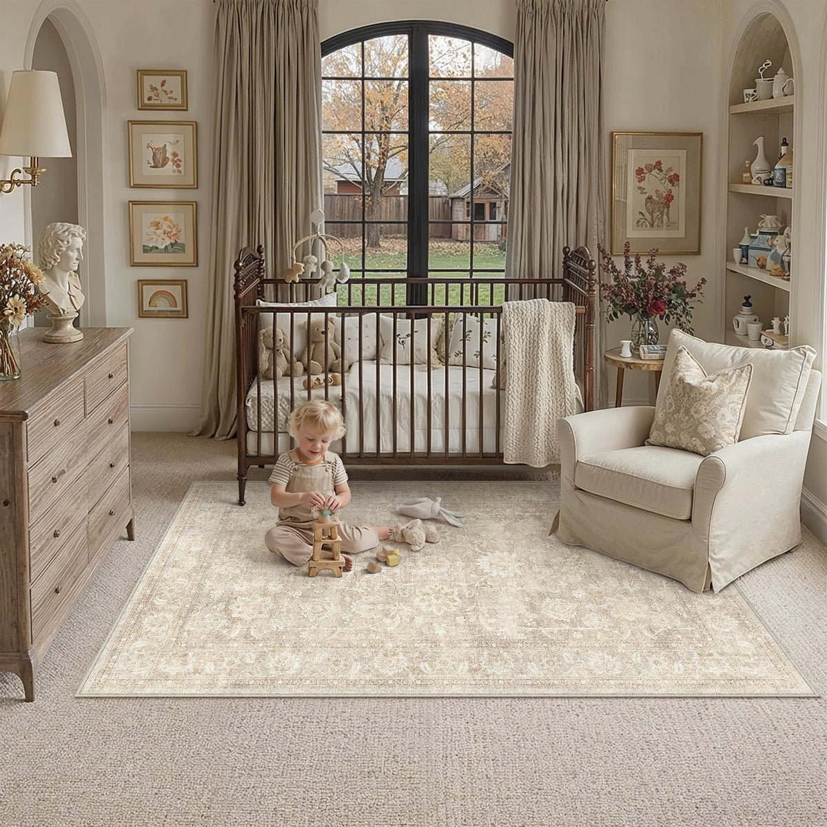 PureCozy 5x7 Beige Area Rug for Living Room Vintage Distressed