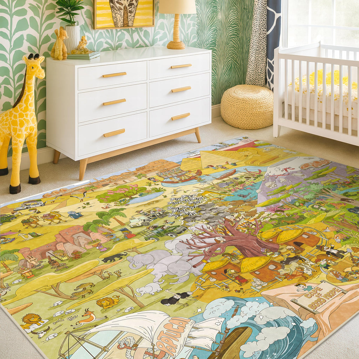 Hazo Haus Washable Kids Playroom Rug – 5x7 Play Rug for Preschool Toddlers, Girls, Educational with Cute Animals – Non-Slip, Stain Resistant, Soft & Safe for Bedroom, Play Room and Classroom - Blue