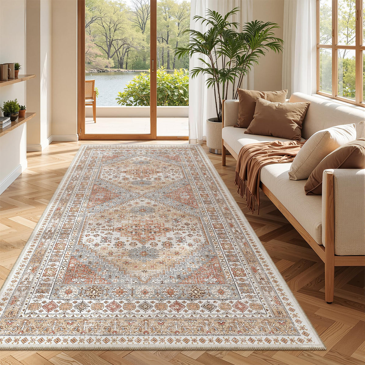 zesthome 5x7 Area Rugs for Living Room,Large Washable Rug,Orange