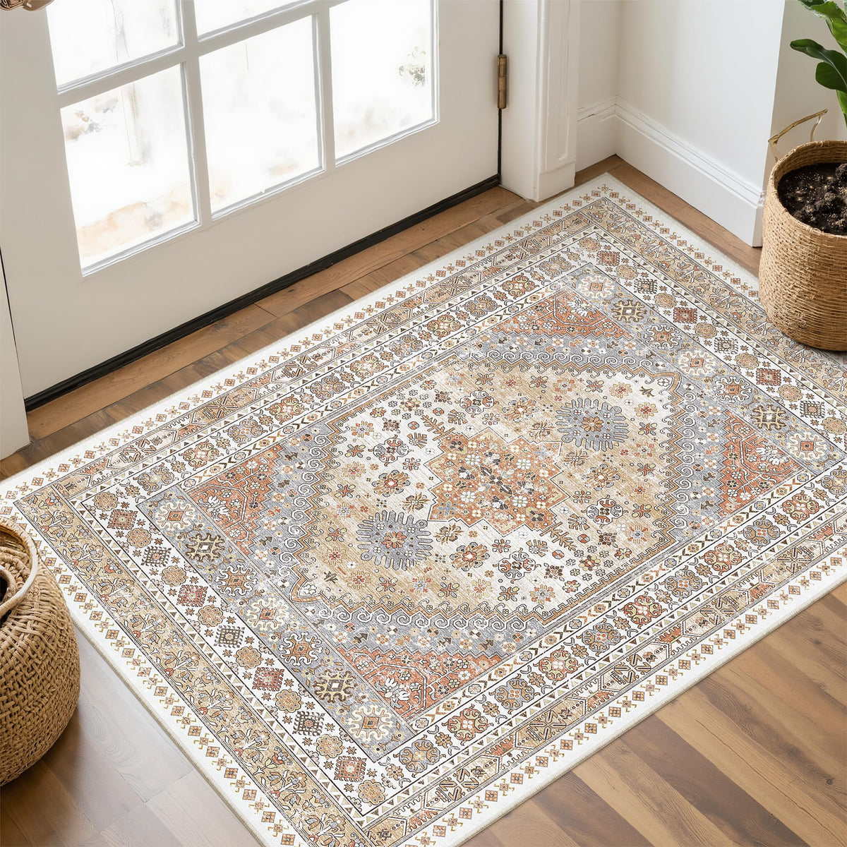 4x6 Area Rugs for Living Room, Non Slip Rugs for Bedroom, Beige