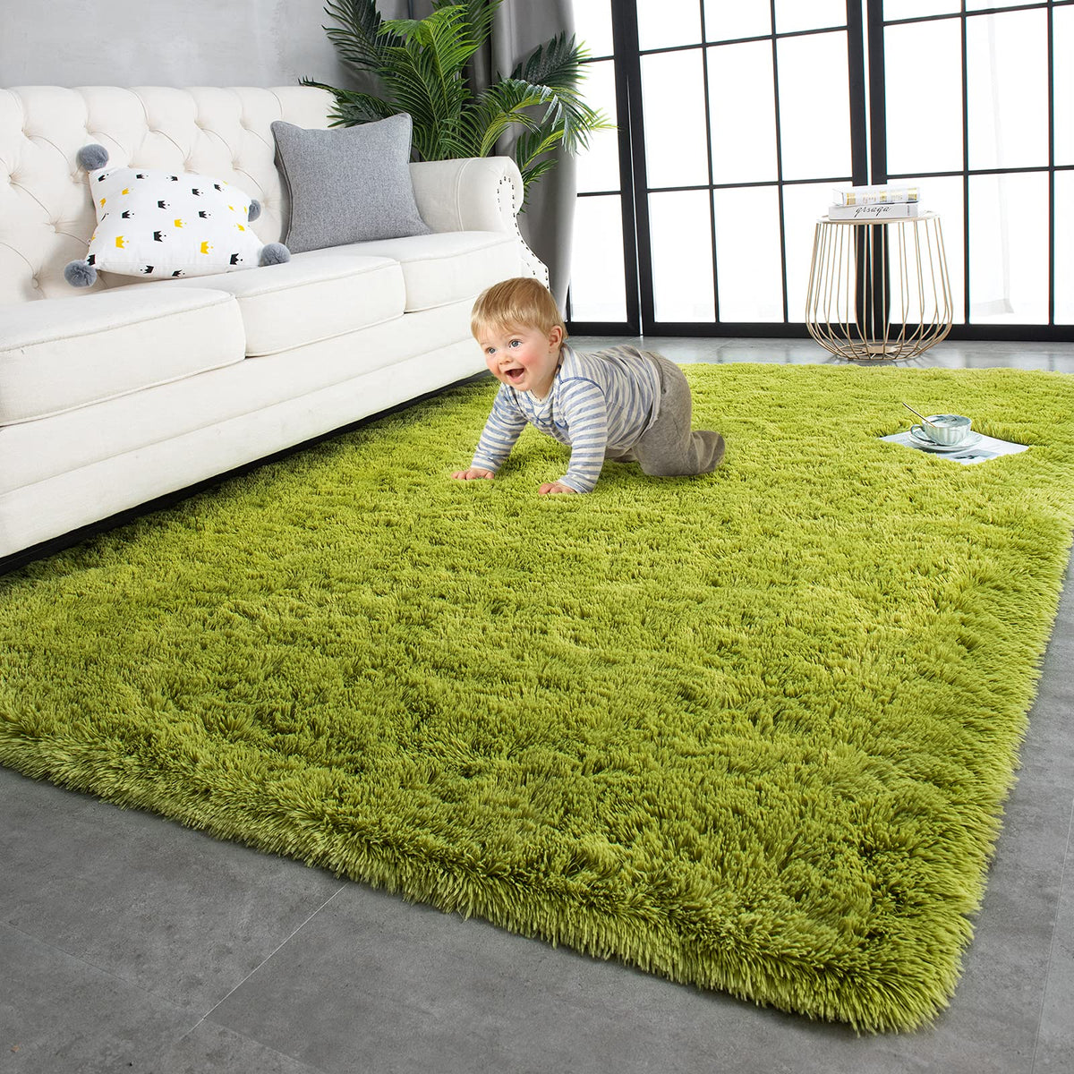 TWINNIS Super Soft Shaggy Rugs Fluffy Carpets, 4x5.9 Feet, Indoor Modern Plush Area Rugs for Living Room Bedroom Kids Room Nursery Home Decor, Upgrade Anti-Skid Rectangular Fuzzy Rug, Grey