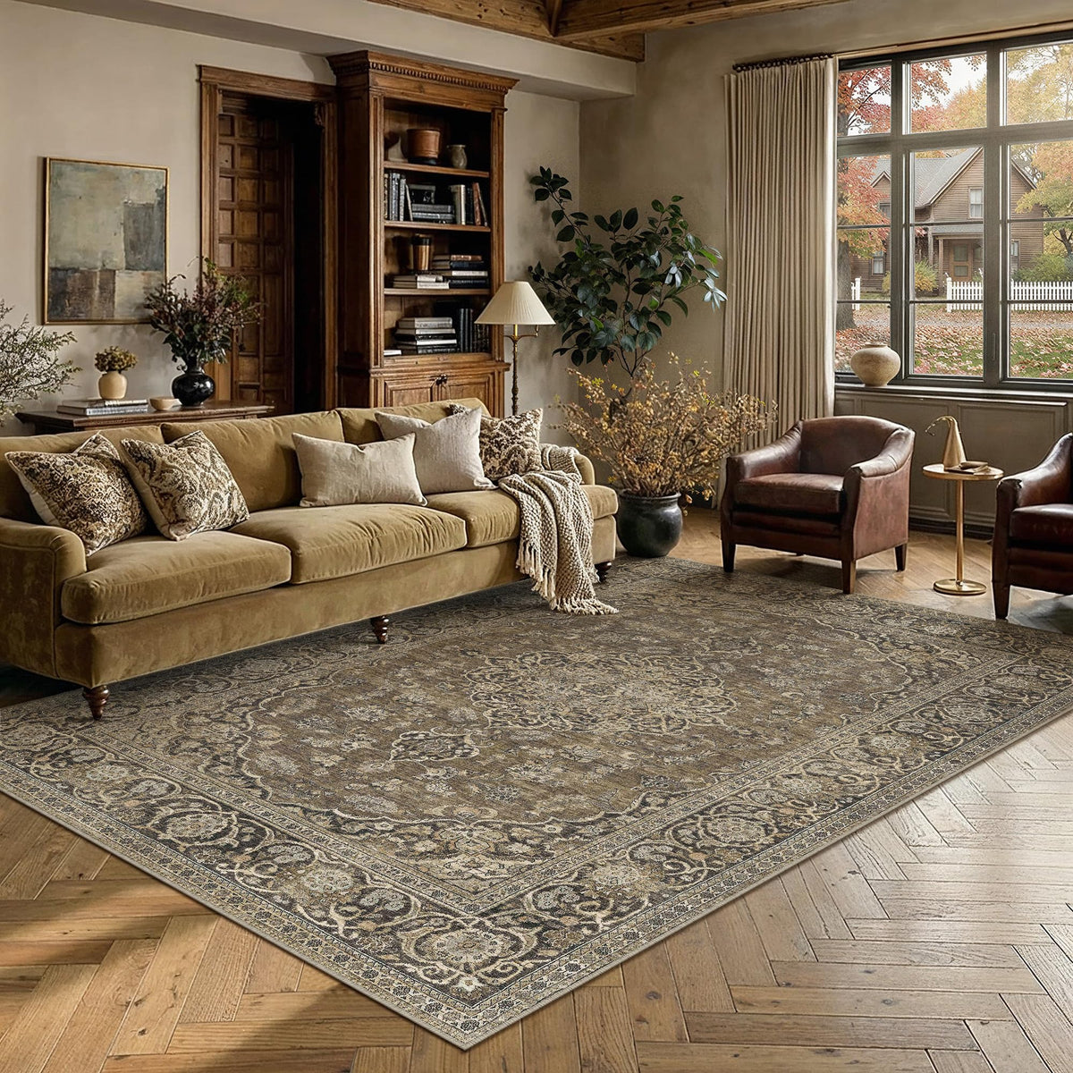 PureCozy 5x7 Beige Area Rug for Living Room Vintage Distressed