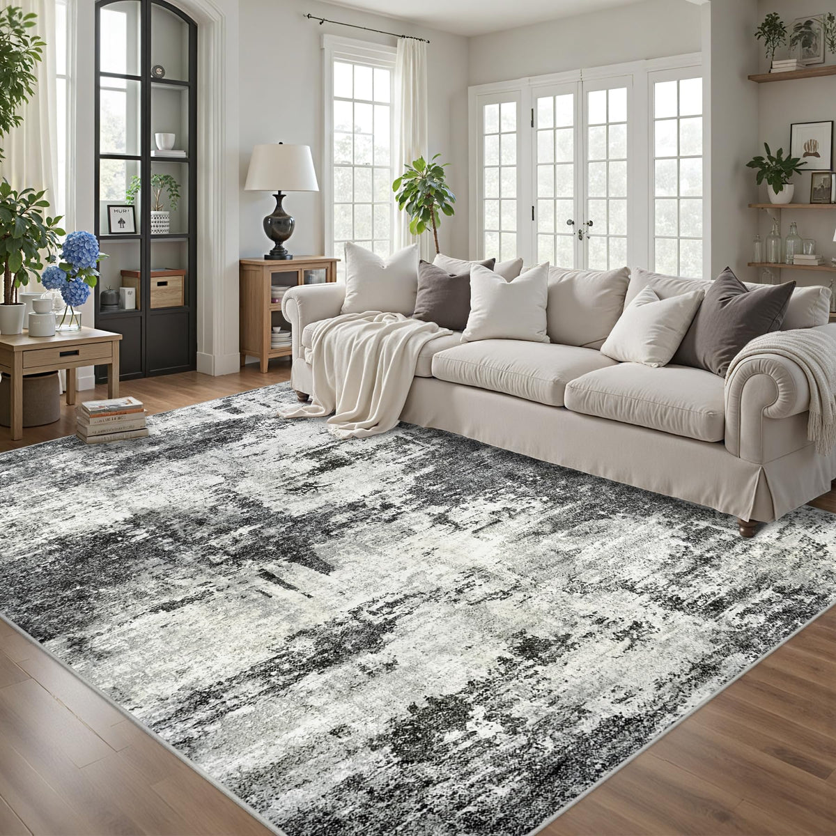 Tosuoka 5x7 Area Rugs for Living Room Abstract Washable Black Rug