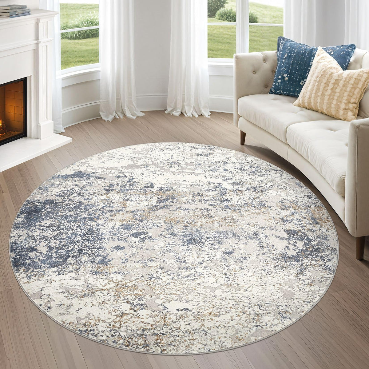 DMOYEST Area Rug Living Room Rugs 5x7 Washable Abstract Beige Blue Carpet