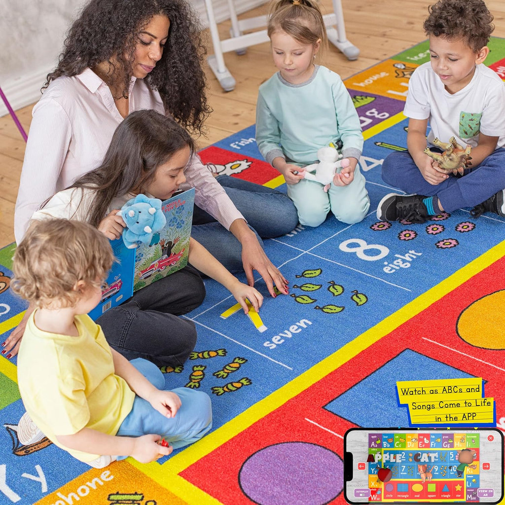 KC Cubs 5x7 ABC Alphabet, Numbers & Shapes Rug – Educational Non-Slip Play Mat Carpet for Kids, Toddlers, Nursery, Classroom, Playroom, Baby Daycare