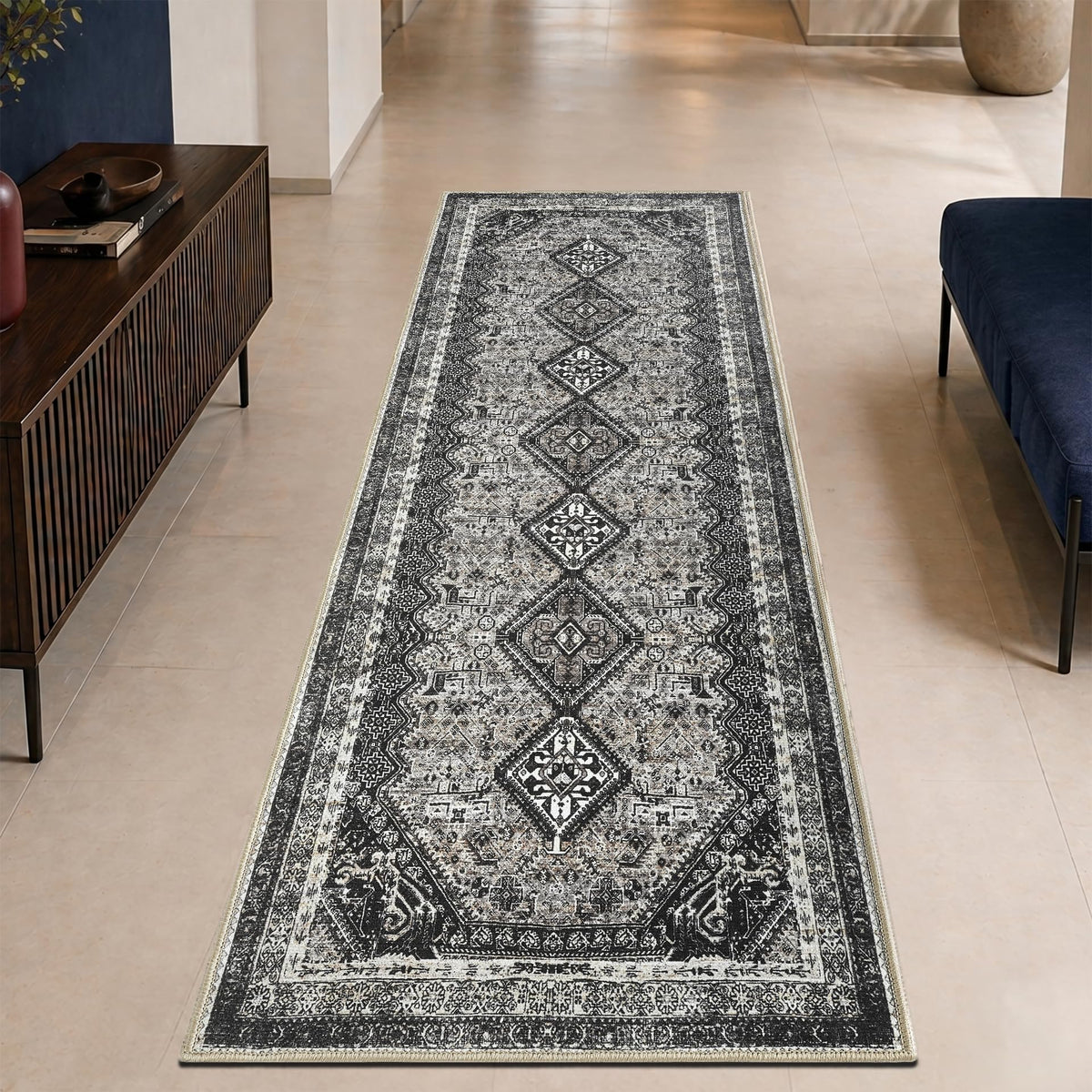 Keen Home Design Vintage Washable Area Rug, Non-Slip Low Pile, 5x7