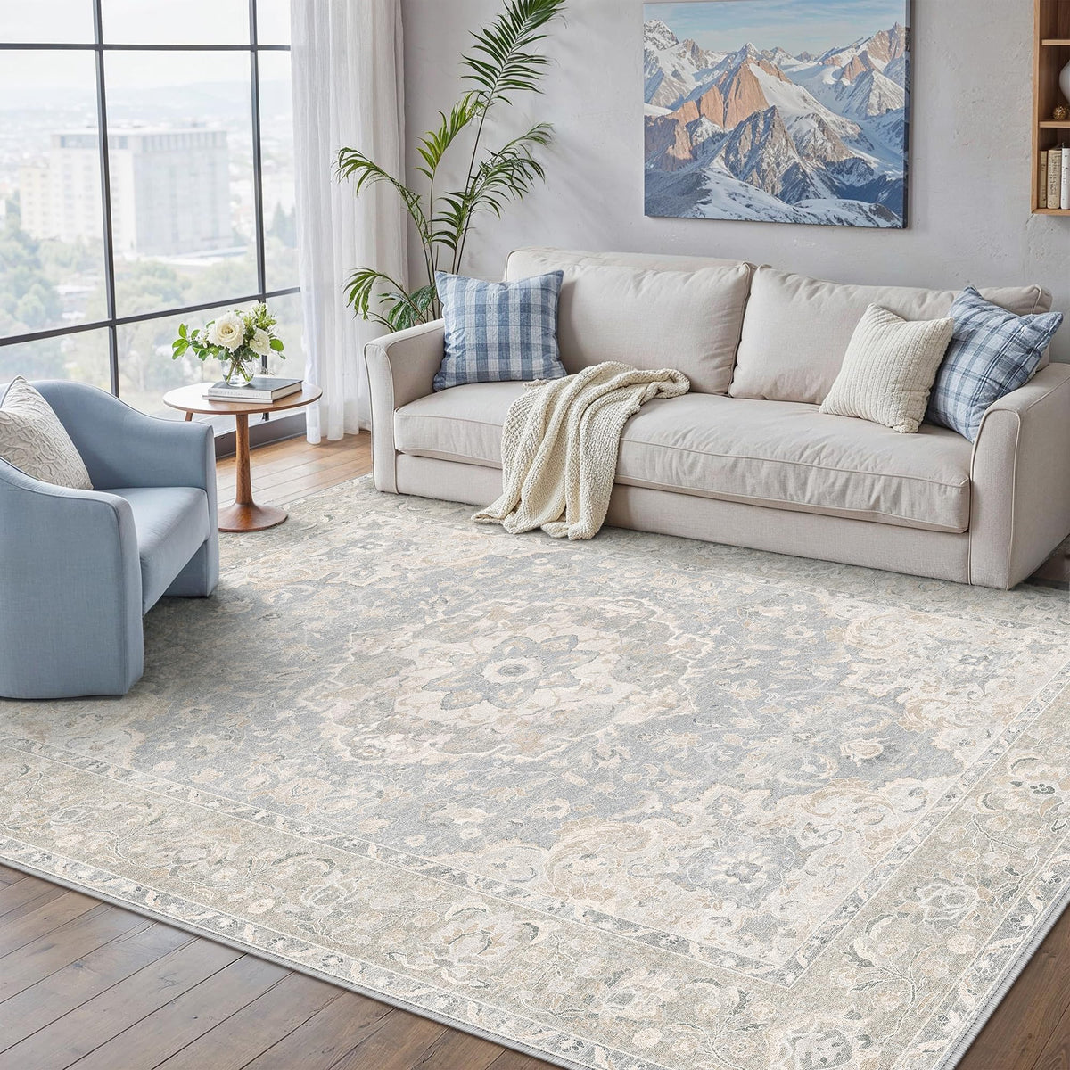 8x10 Beige Area Rug Vintage Carpet