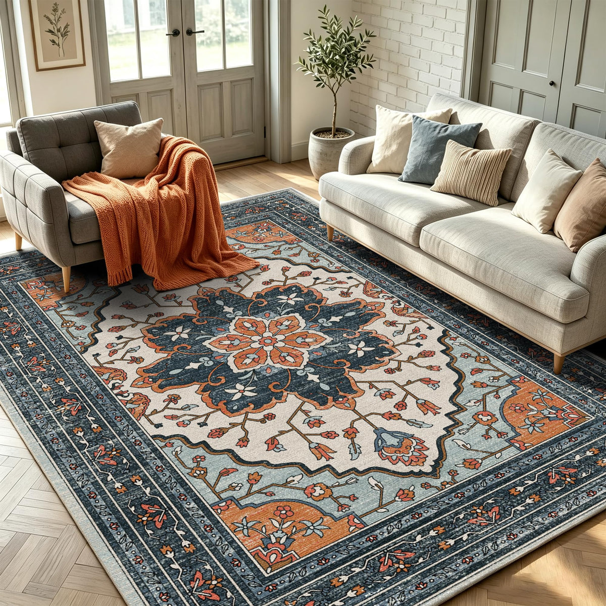 YARNSCAPE 2' x 3' Machine Washable Area Rug, Non-Slip Low-Pile Carpet