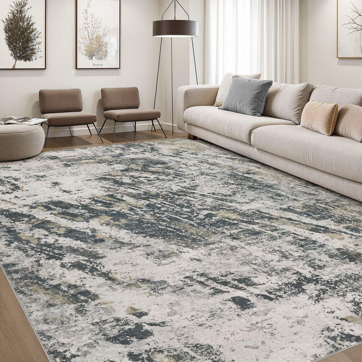 DMOYEST Area Rug Living Room Rugs 5x7 Washable Abstract Beige Blue Carpet