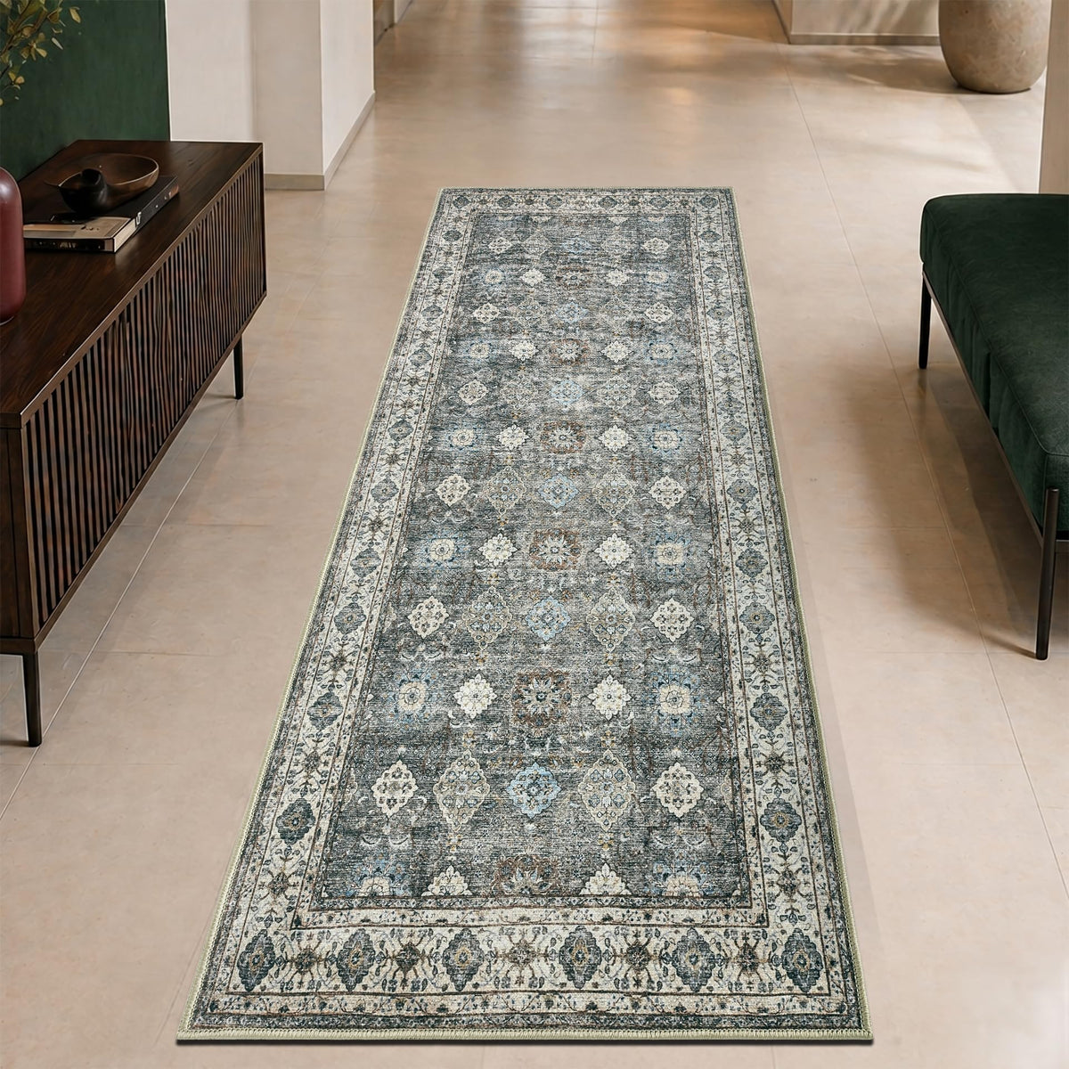 Keen Home Design Vintage Washable Area Rug, Non-Slip Low Pile, 5x7
